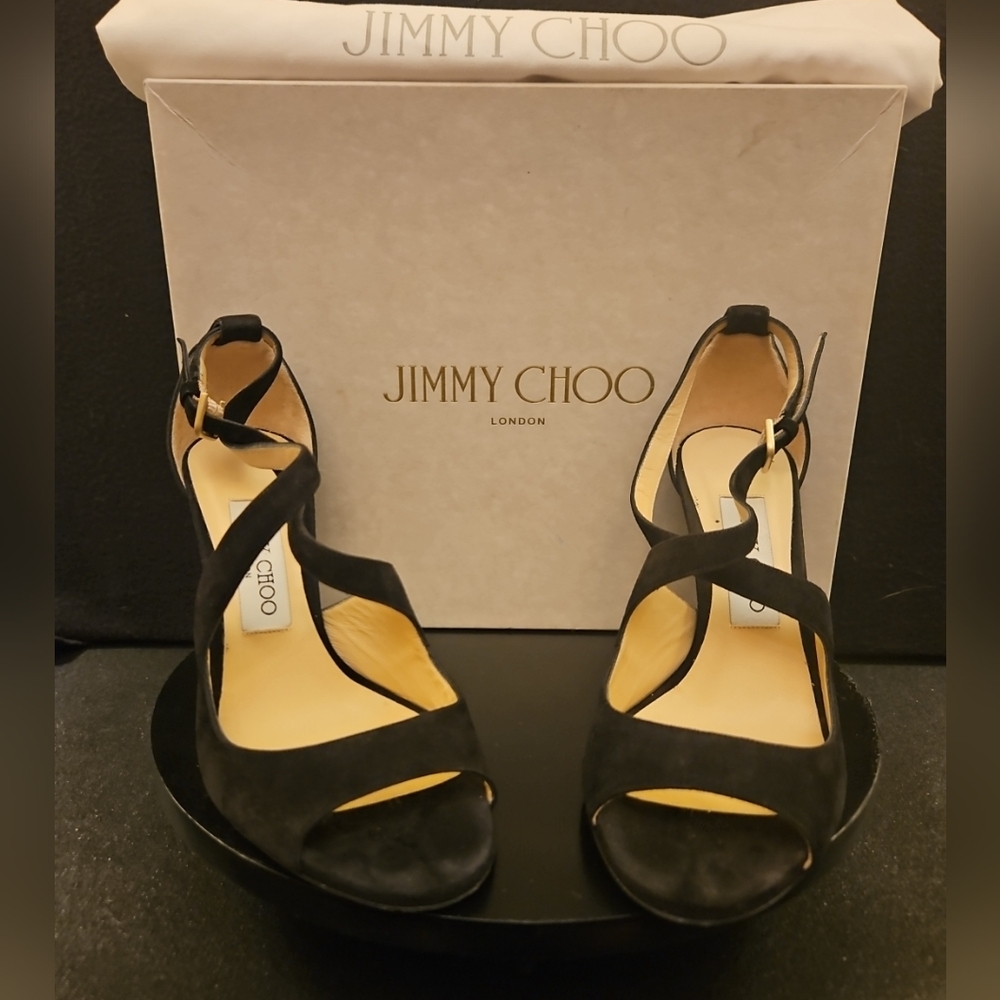 Jimmy Choo Emily 85 Black Suede Heels - Sz 36 1/2‎ (EU)